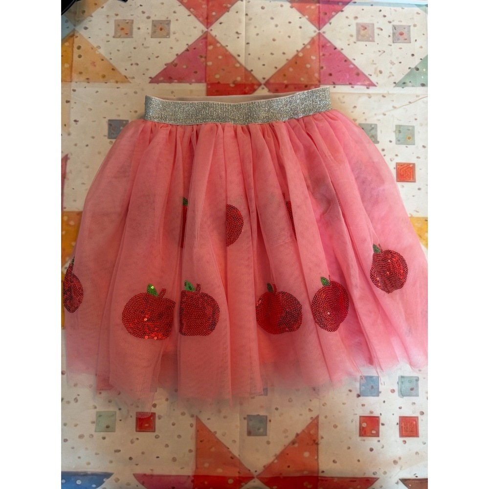 Pink Tulle Tutu Skirt Red Sequin Apple Metallic Waistband 2XL